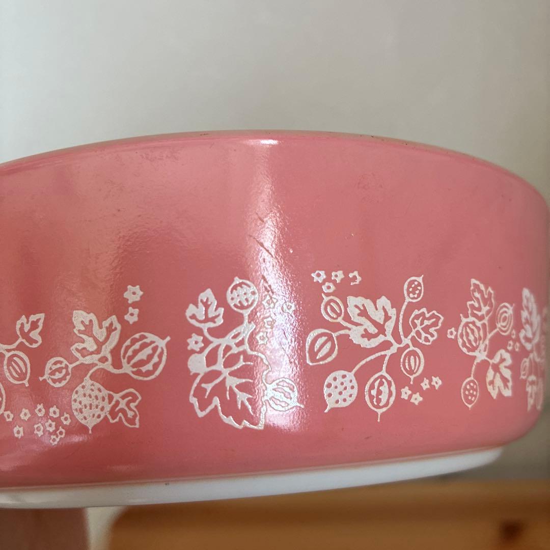 オールドパイレックス　キャセロール　ヴィンテージ　ピンクグースベリー　昭和レトロ