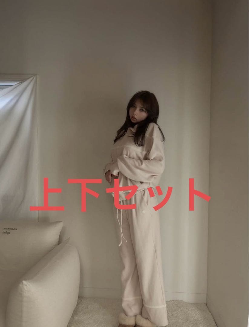 Milky pile heart zip tops & long pants上下