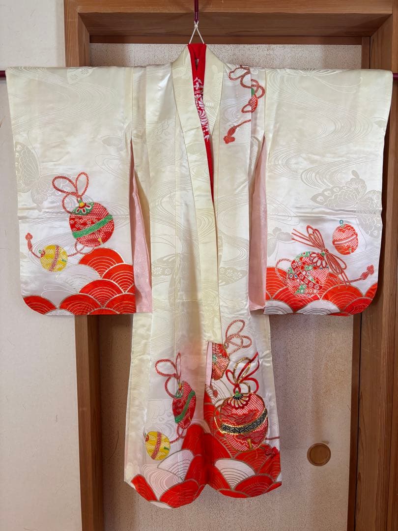 【値下げ】7歳　女の子用フルセット　裾除け　正絹　七五三　金刺繍入り　他小物付き