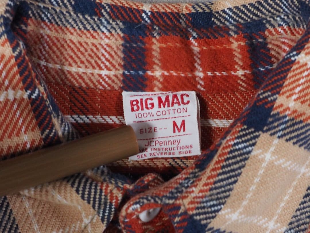 70's BIGMAC ネルシャツ 単色タグ 好配色チェック オレンジ
