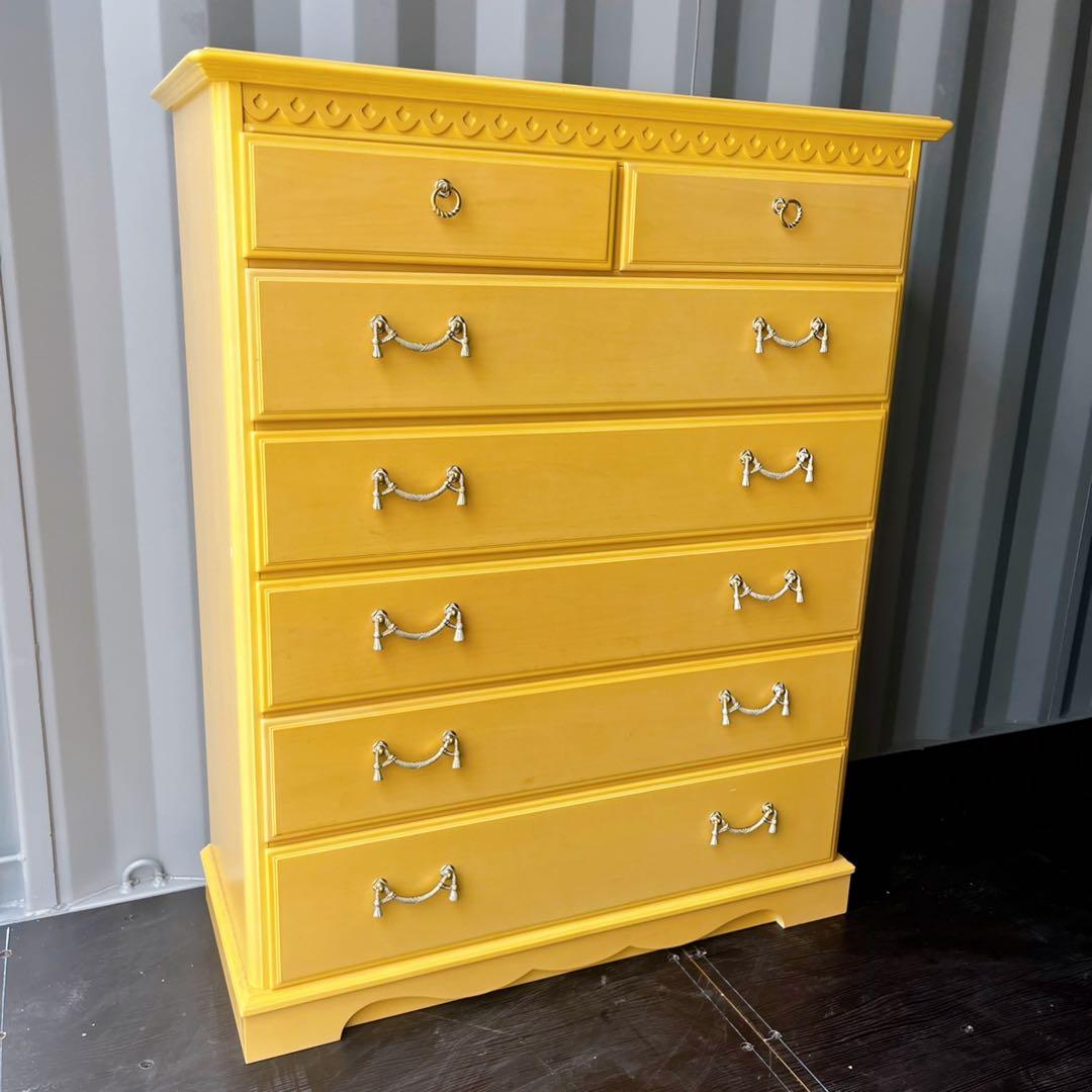 取付無料！大塚家具 マリアンディール アンティーク姫系6段イエローキャビネット✨