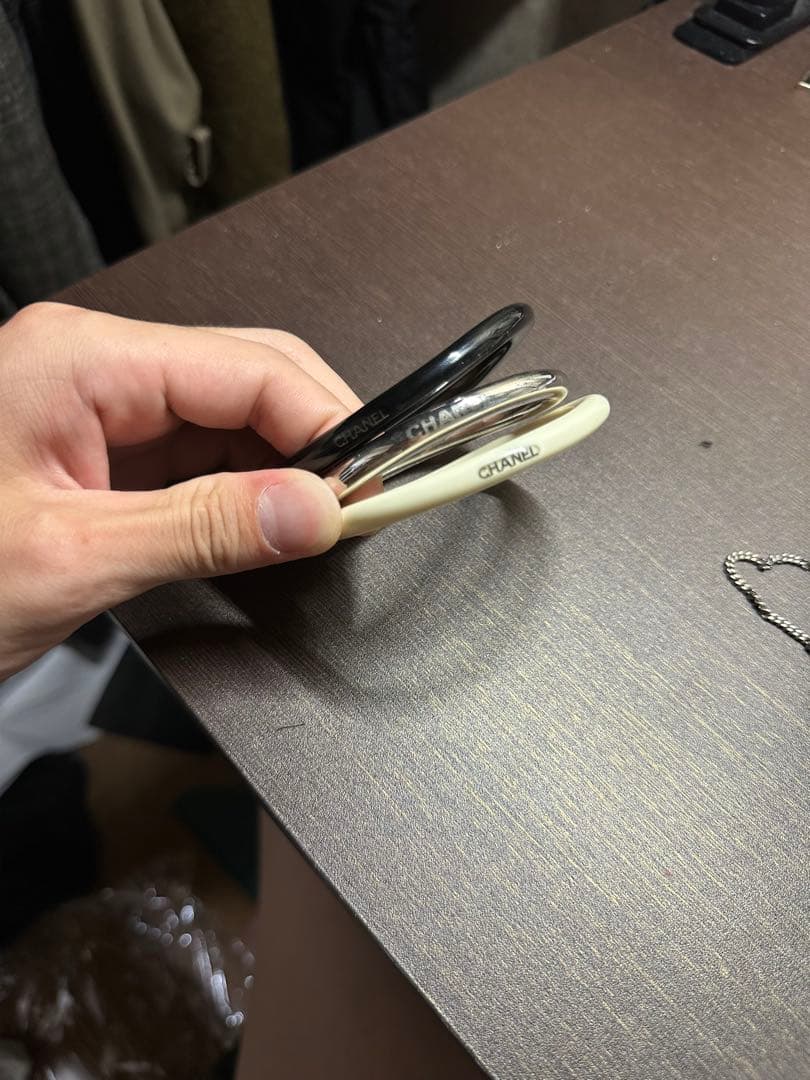 CHANEL シャネルバングル 3個セット ブラック ホワイト シルバー