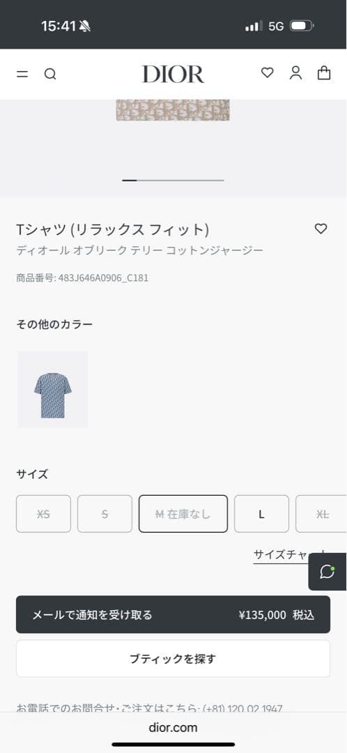 Dior リラックスフィット Tシャツ ベージュ 定価135000円