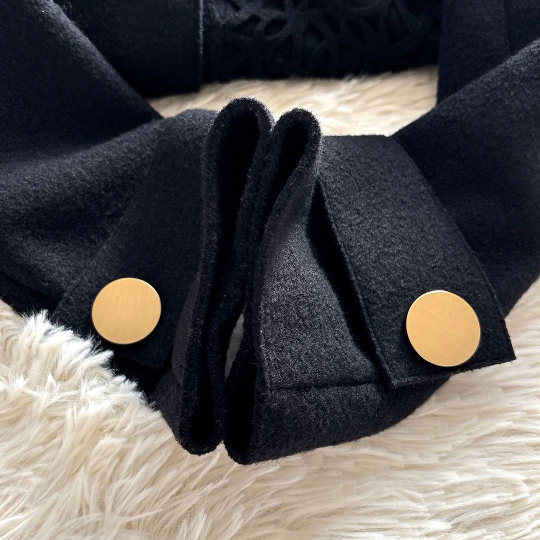 エポカ✨ノーカラー ダブルフェイス ロングコート 黒 38 カットワーク ウール