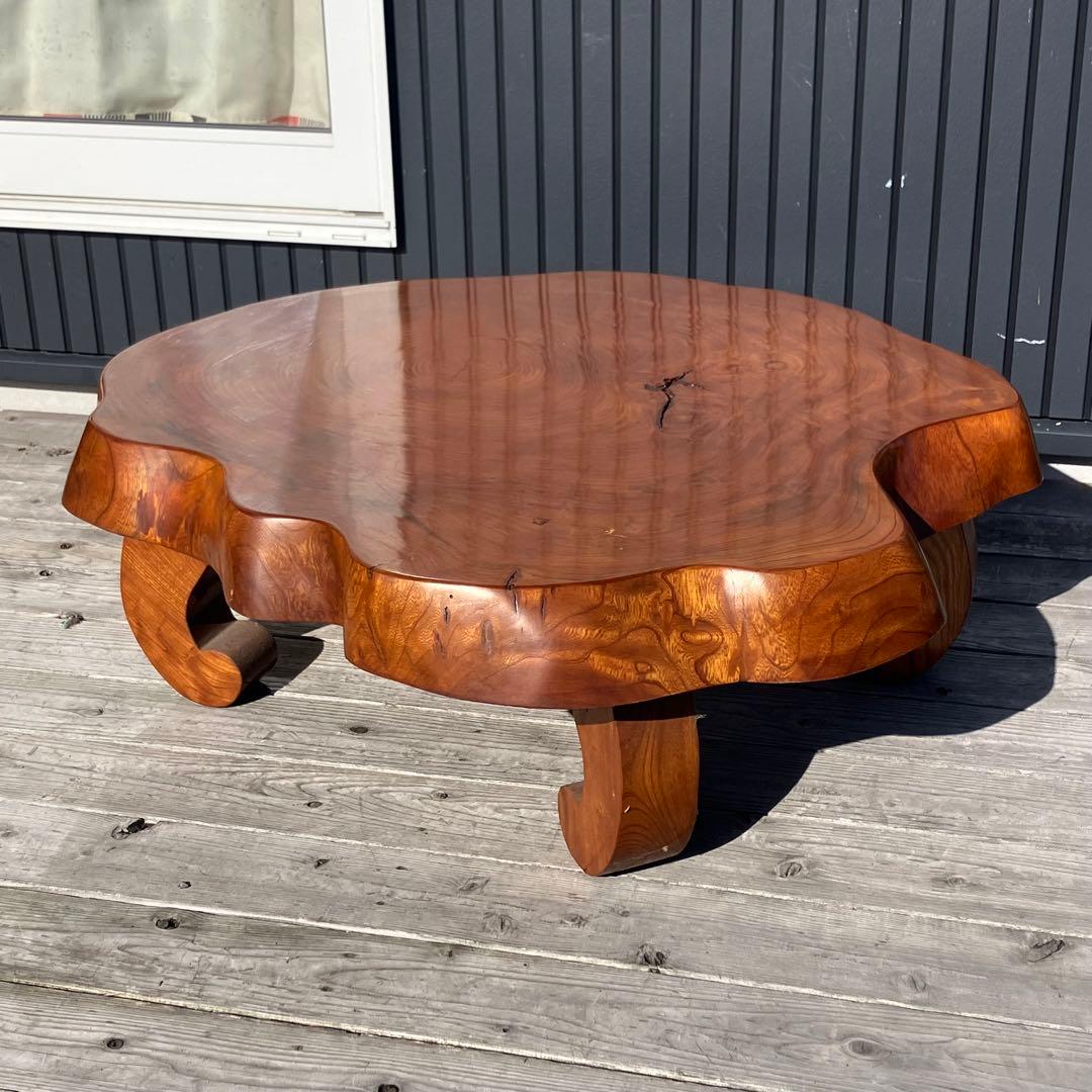 昭和レトロ 木製 天然木 欅材 一枚板 脚付き座卓 センターテーブル ビンテージ