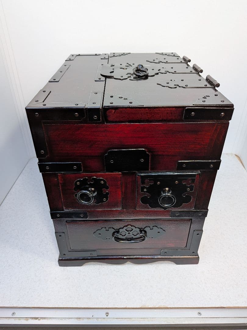 b746、時代 箪笥 懸硯 鍵付き 古民芸 小箪笥 引出し 掛硯 硯箱