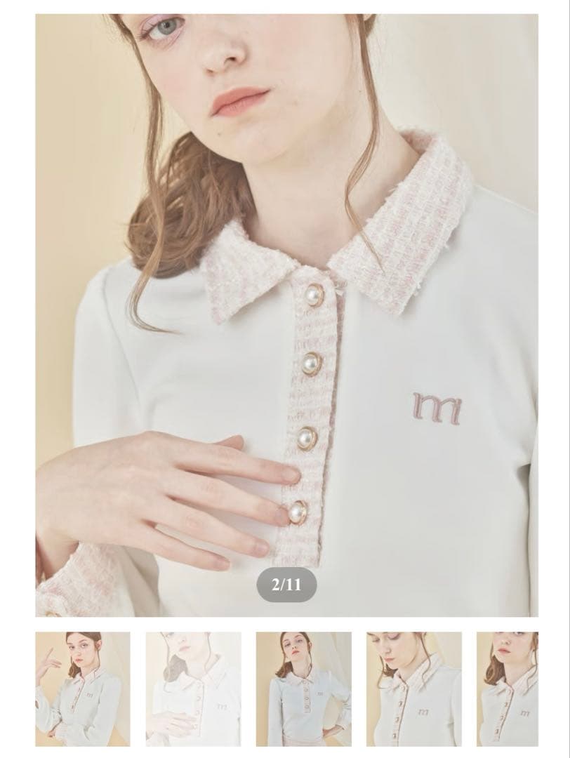 新品未使用 minuere tweed pearl button polo