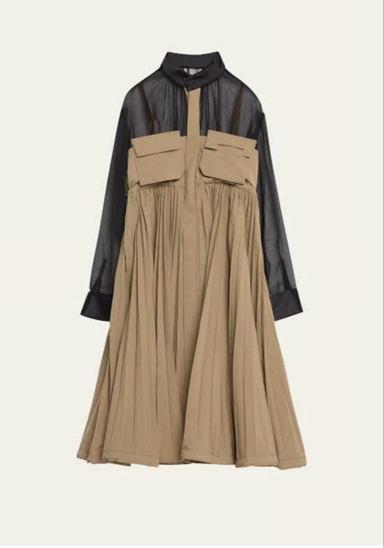 ワンピース Sacai 23aw Mixed Media Long Sleeve Dress