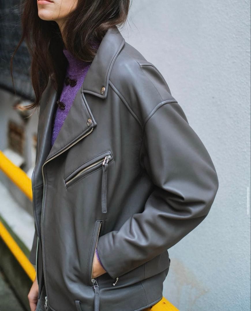 SALE Juemi 美品 リアル レザー ジャケット グレー