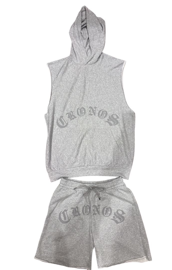CRONOS上下セットアップブラックレターノースリーブフーディ&ショーツ別売り可
