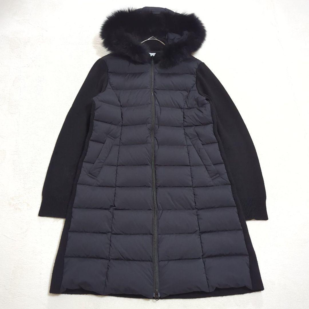 美品 40 バーニーズニューヨーク ニット切替 3way ダウンコート ロング丈