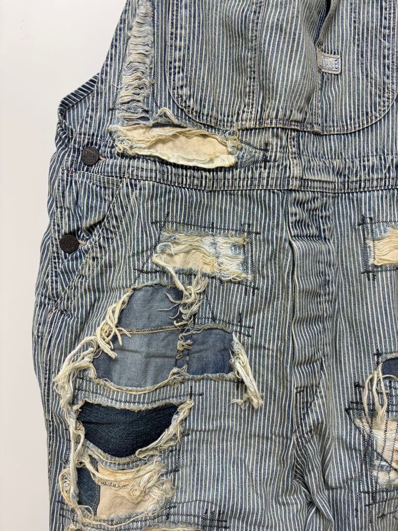 う*ぎ様 DENIMDUNGAREE ダメージリペア加工ヒッコリーオーバーオール