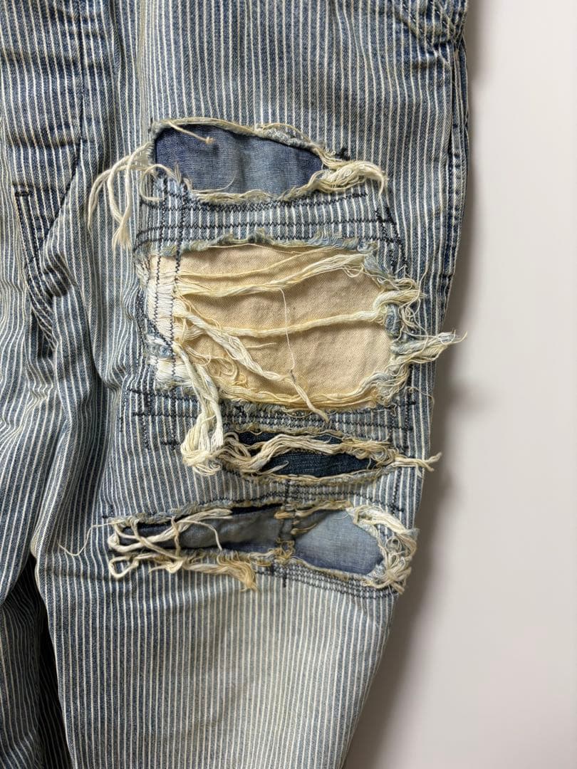 う*ぎ様 DENIMDUNGAREE ダメージリペア加工ヒッコリーオーバーオール