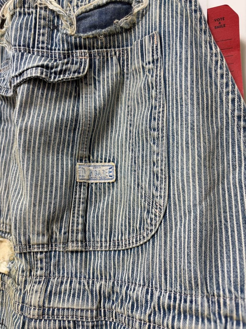 う*ぎ様 DENIMDUNGAREE ダメージリペア加工ヒッコリーオーバーオール