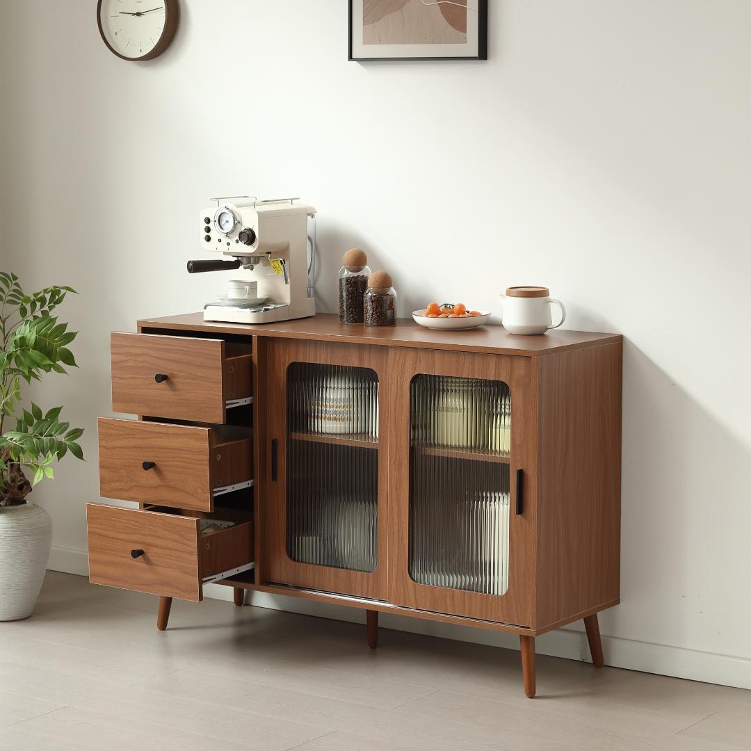 新登場！ 北欧風キャビネット サイドボード 食器棚 キャビネットBROWN