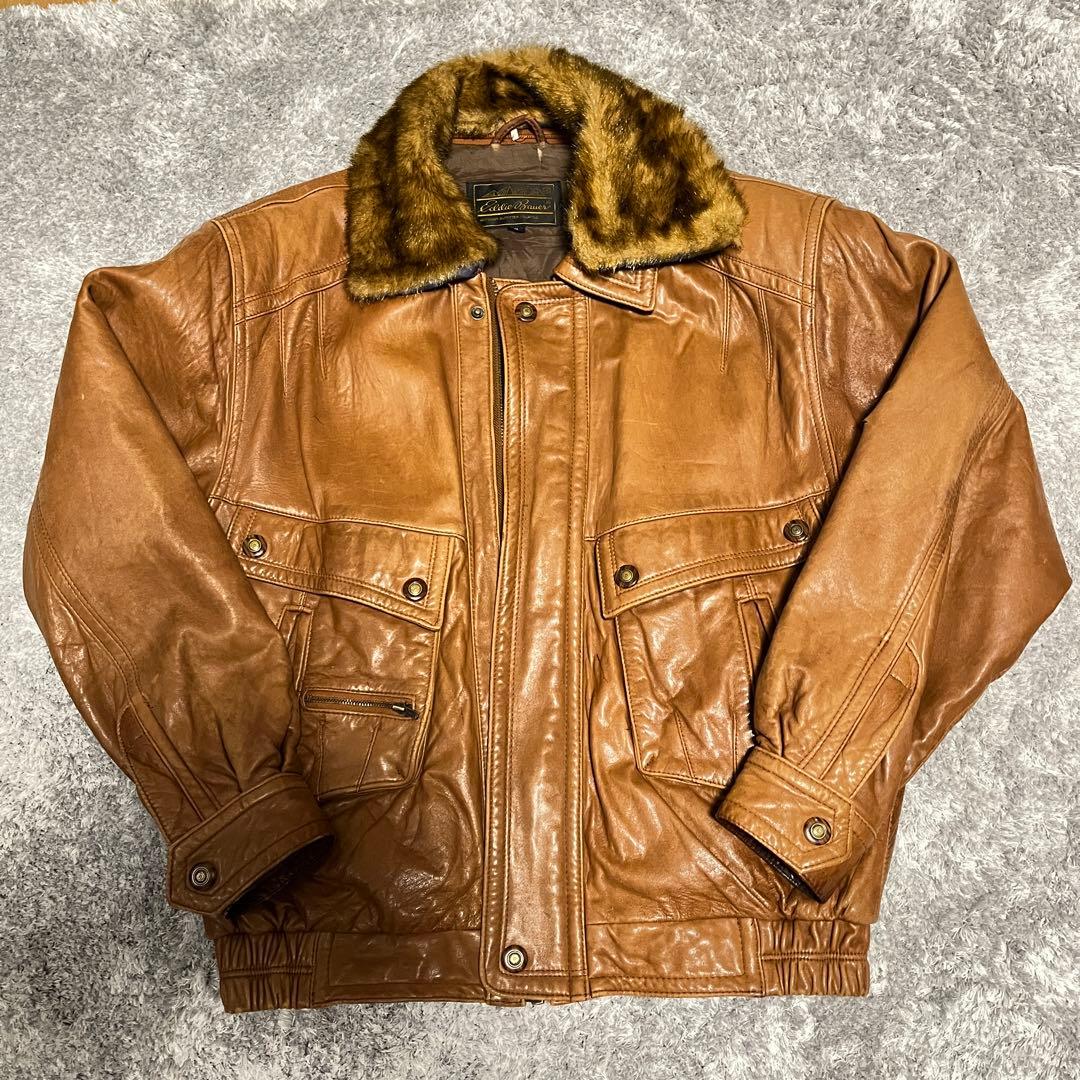【アメリカ現地購入】ブラウンレザージャケット ヴィンテージ　リアルファー
