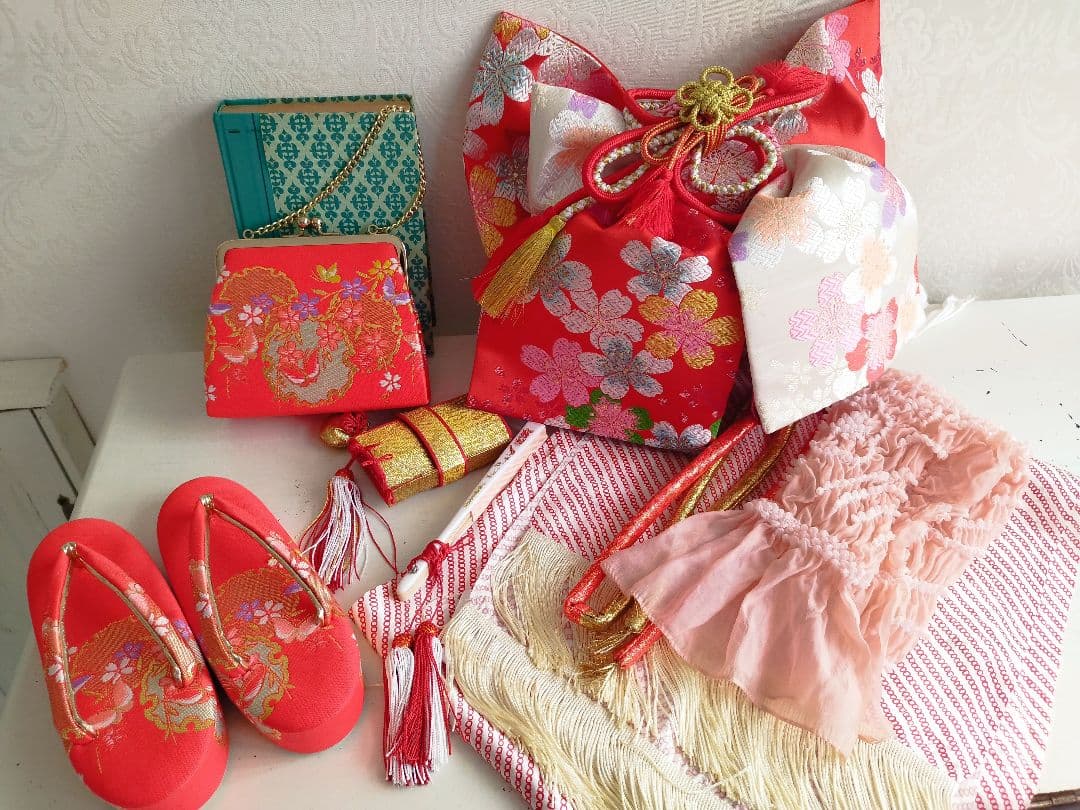 専用☆薄いブルーに大きな花薬玉が素敵☆七五三７歳フルセット