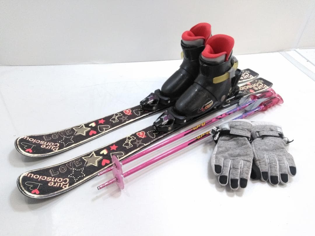 女の子 ジュニアスキー5点セット ピュアコンシャス 100cm 靴 20cm◇