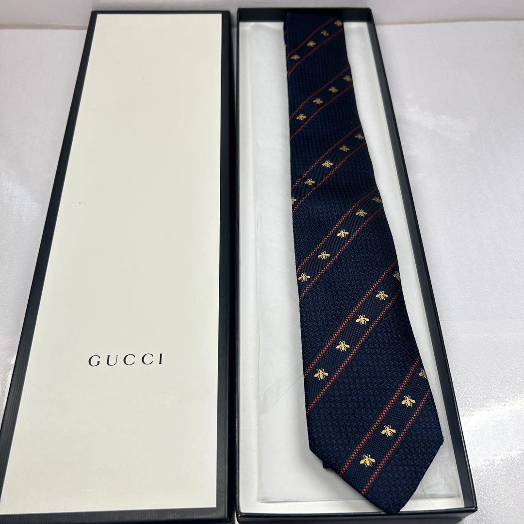 GUCCI グッチ 美品 ネクタイ 近年タグ 蜂 ビー ストライプ 人気 シルク