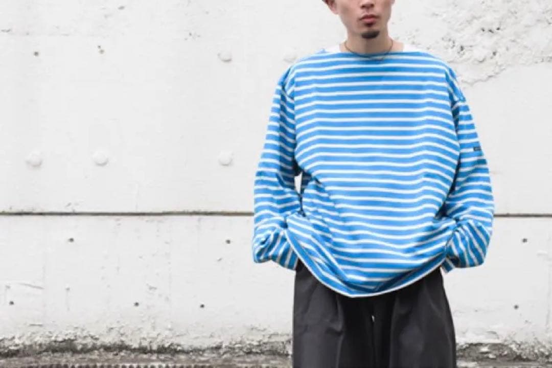 未使用＊Outilターコイズ×ホワイトバスクシャツサイズ0長袖カットソーボーダー