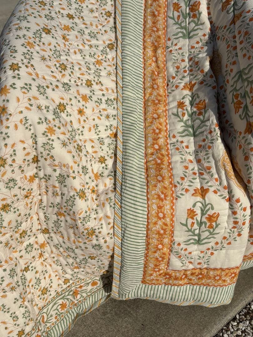 L (Queen ) ブロックプリントリバーシブルキルト