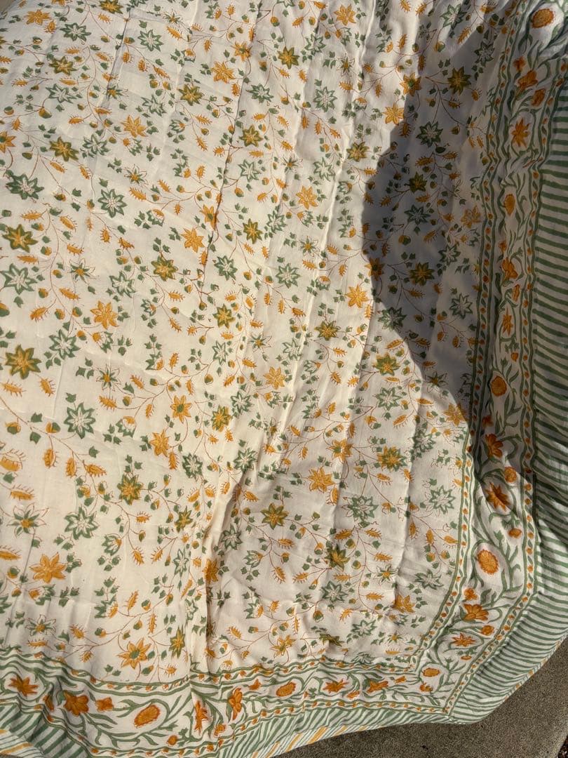 L (Queen ) ブロックプリントリバーシブルキルト