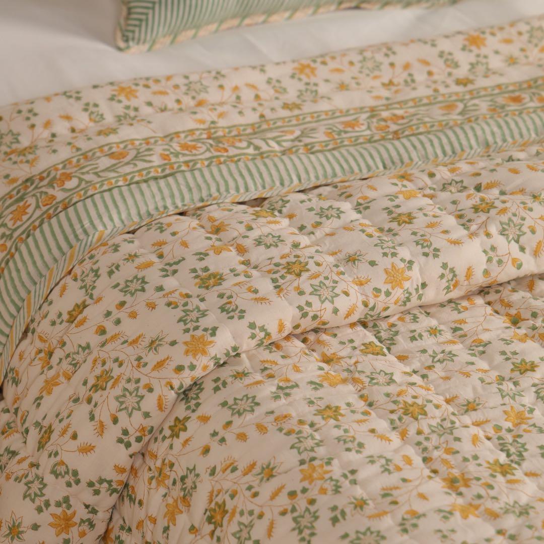 L (Queen ) ブロックプリントリバーシブルキルト