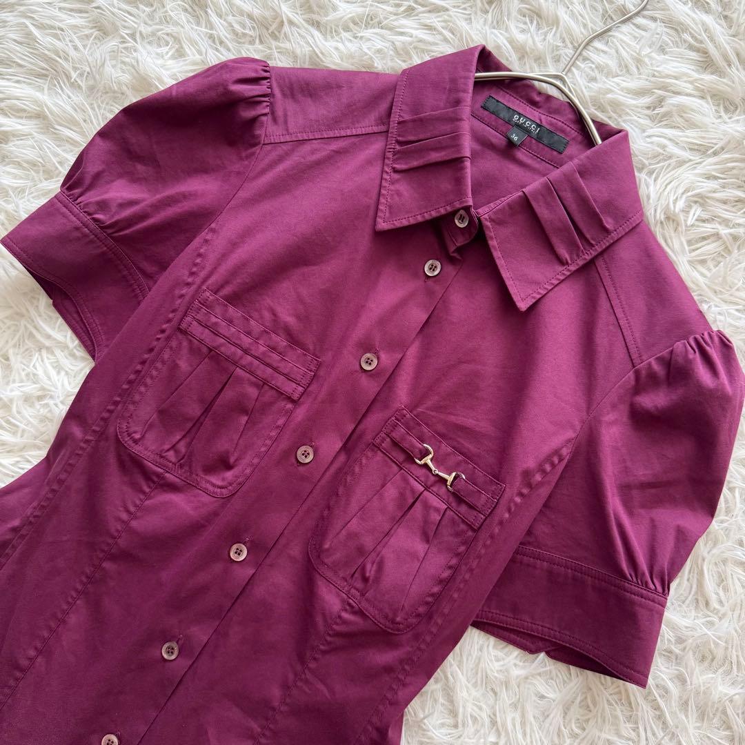 【グッチ】トムフォード期　ブラウス　ホースビット ボルドー　36 パフスリーブ