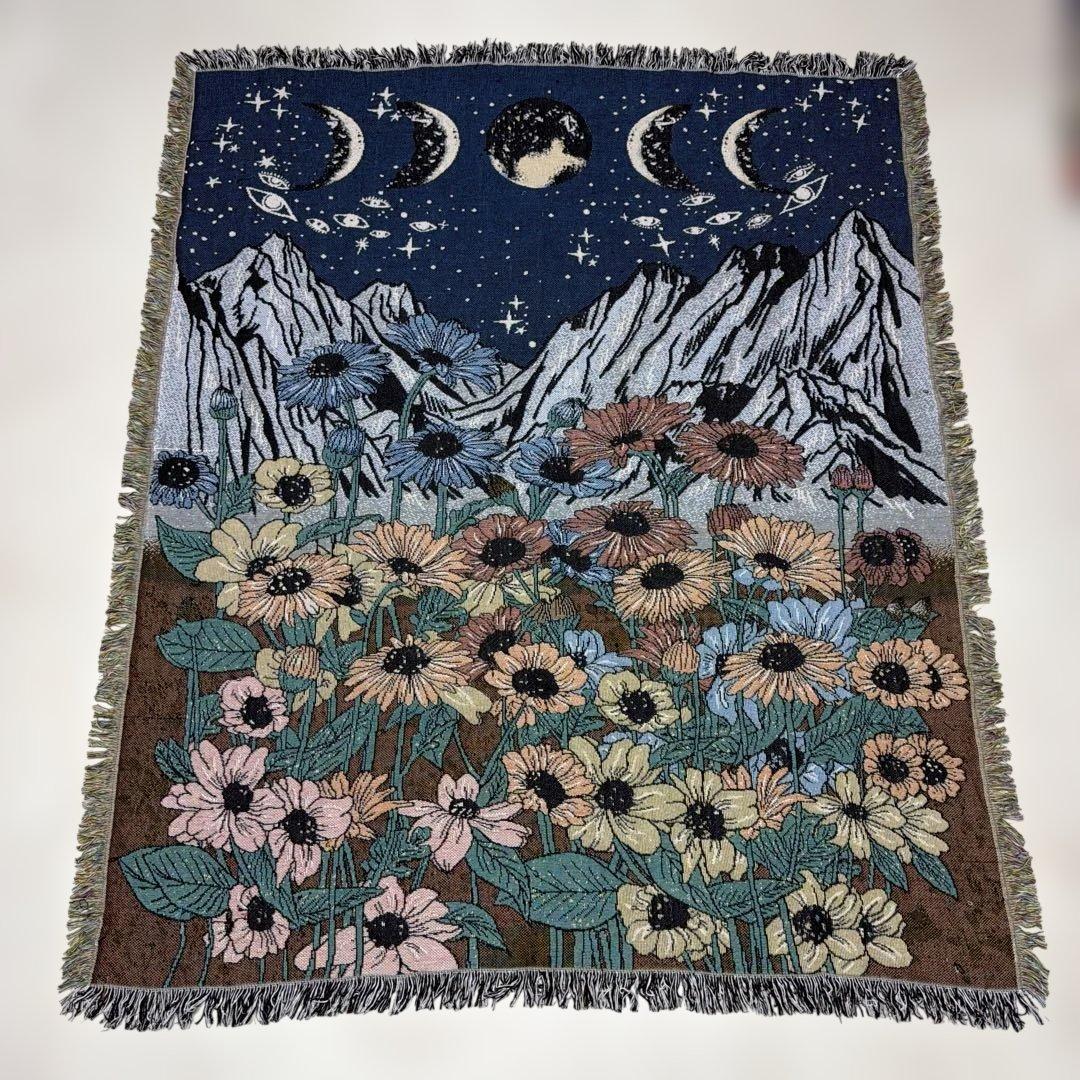 花　月　目　夜景　マルチカバー　ソファカバー　ヴィンテージラグ　151x126