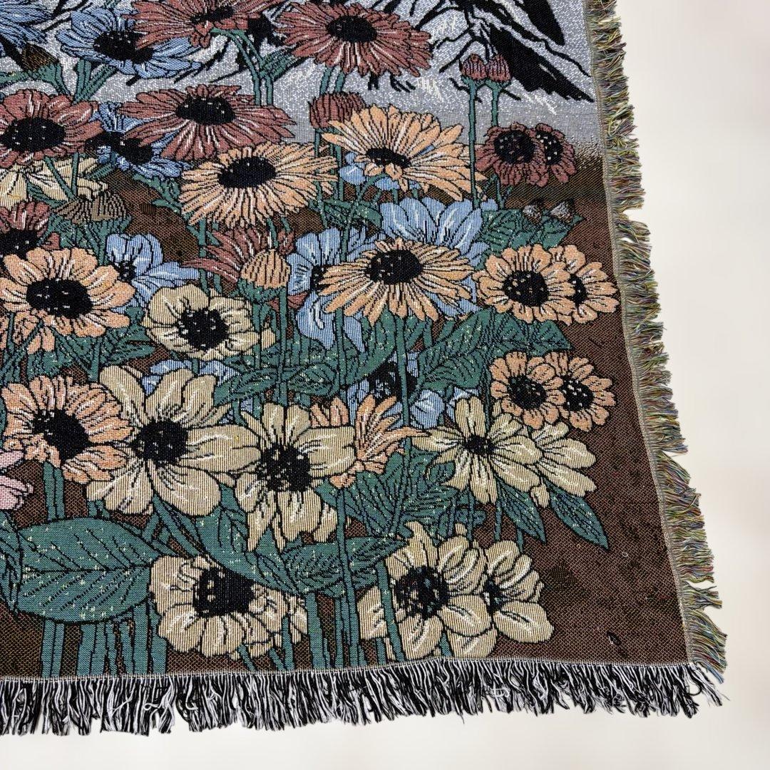 花　月　目　夜景　マルチカバー　ソファカバー　ヴィンテージラグ　151x126