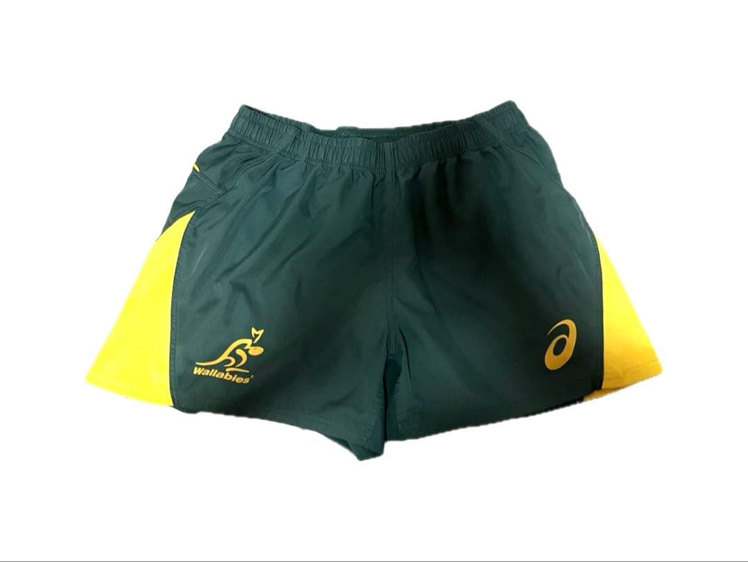 ラグビー用ショートパンツ ダークグリーン/イエロー　ワラビース