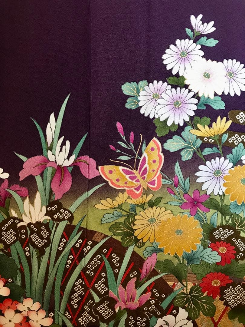 振袖　超美品　正絹　金糸刺繍　濃紫