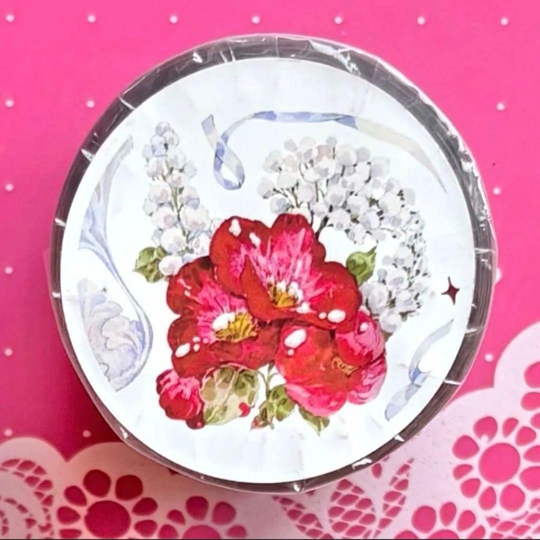 贝壳光 5.5cm×5m 银朱霜降 海外マスキングテープ　海外マステ　花