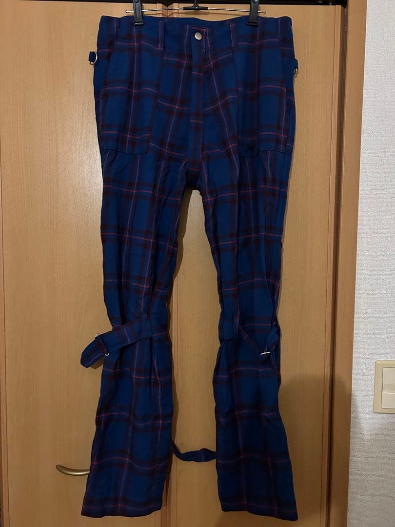 タータンチェック ボンテージパンツ 青
