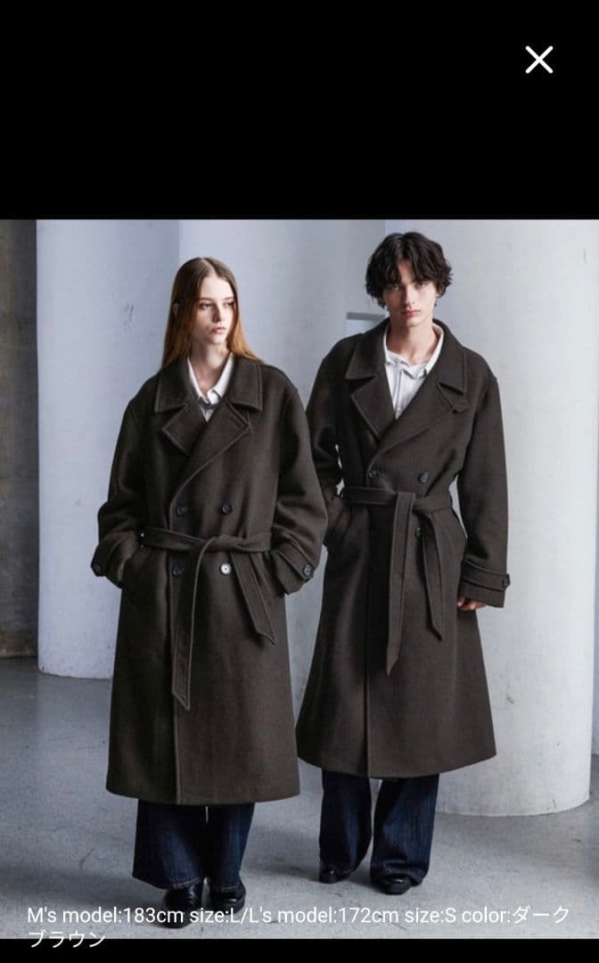 CLEL ウールブレンドテックメルトンダブルチェスターコート ブラック