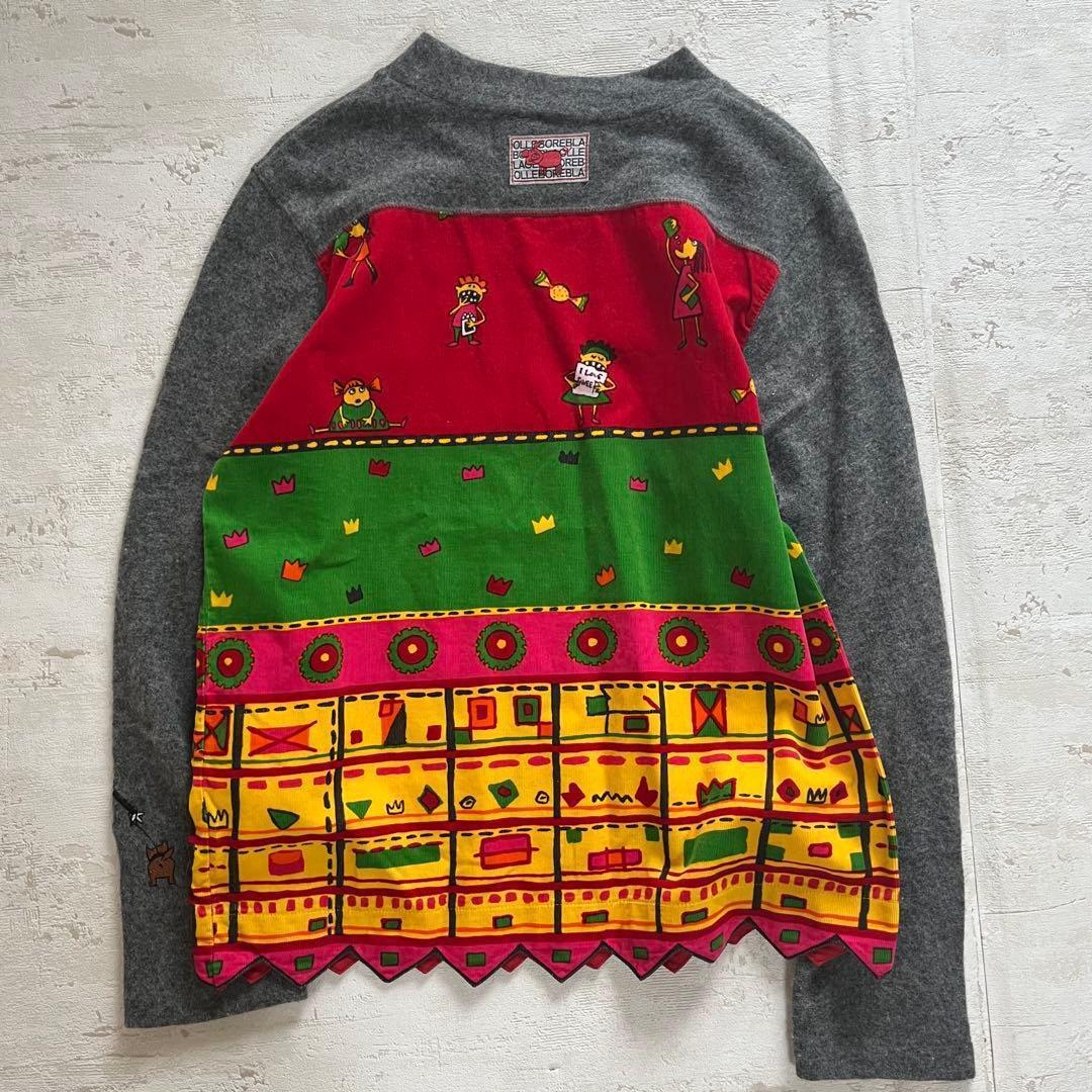 美品＊アルベロベロ　カラフル刺繍×切替デザイン　遊び心あふれるニット　アンゴラ混