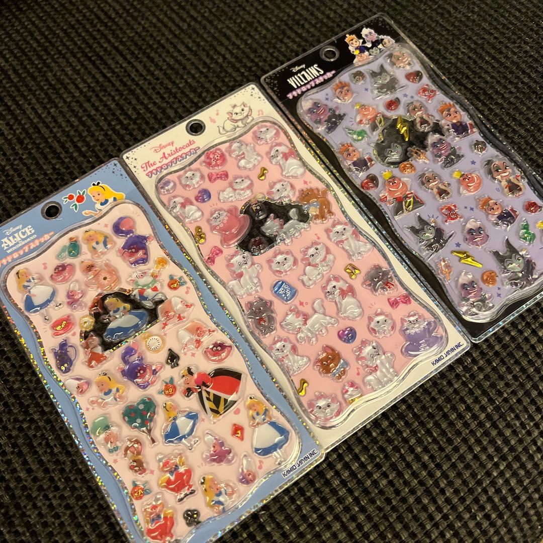 ディズニープチドロップステッカー3パックセット　マリーアリスヴィランズ