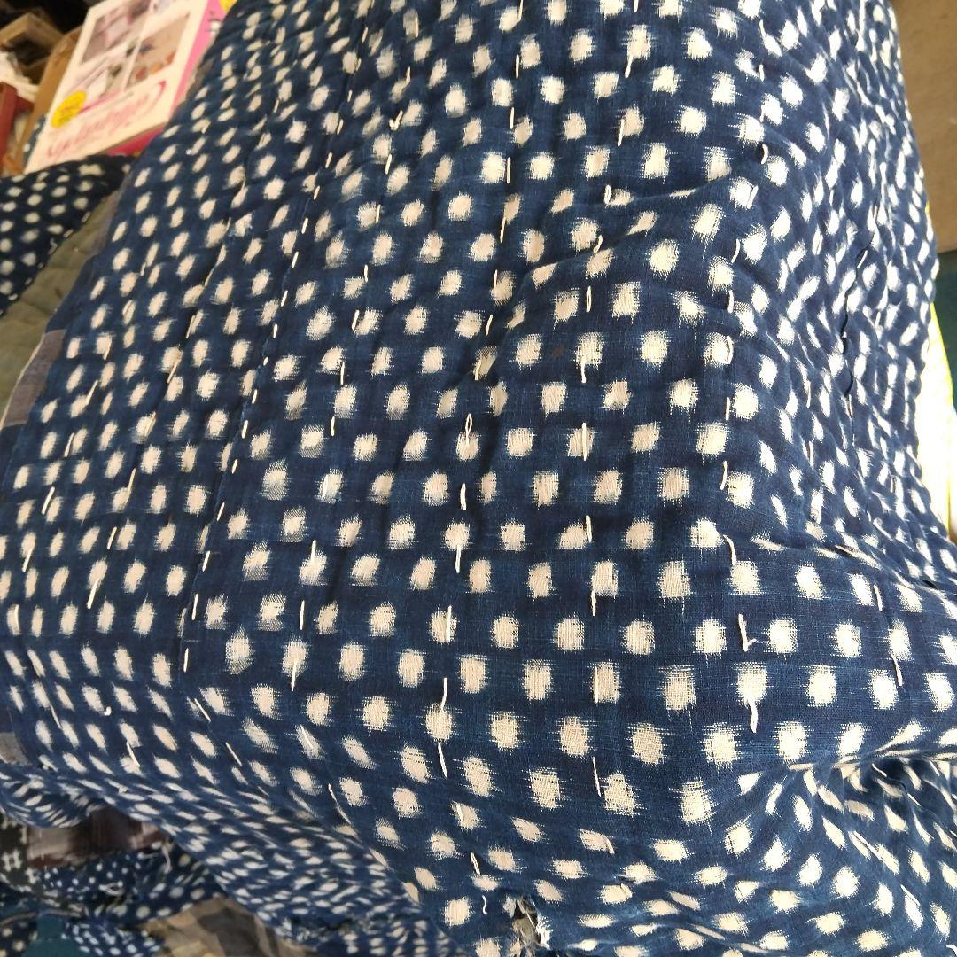 藍色 ボロ布 綿 布団 敷物 大判 骨董品 ボロ布市 明治期
