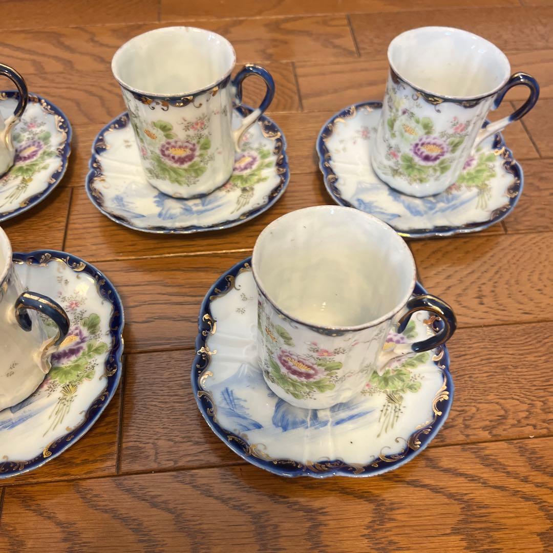 最終処分特価レアオールドノリタケ同時期ライバル会社？カップ&ソーサー五客薄手生地