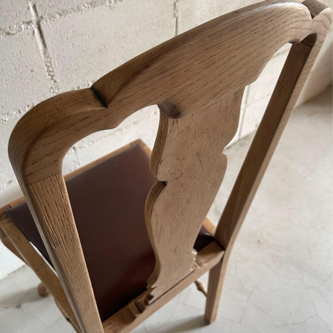 英国アンティーク　クイーンアンチェア　本革　猫脚　ダイニングチェア