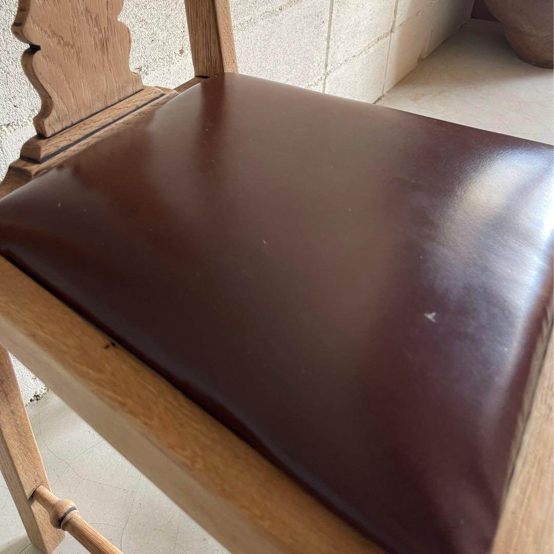 英国アンティーク　クイーンアンチェア　本革　猫脚　ダイニングチェア