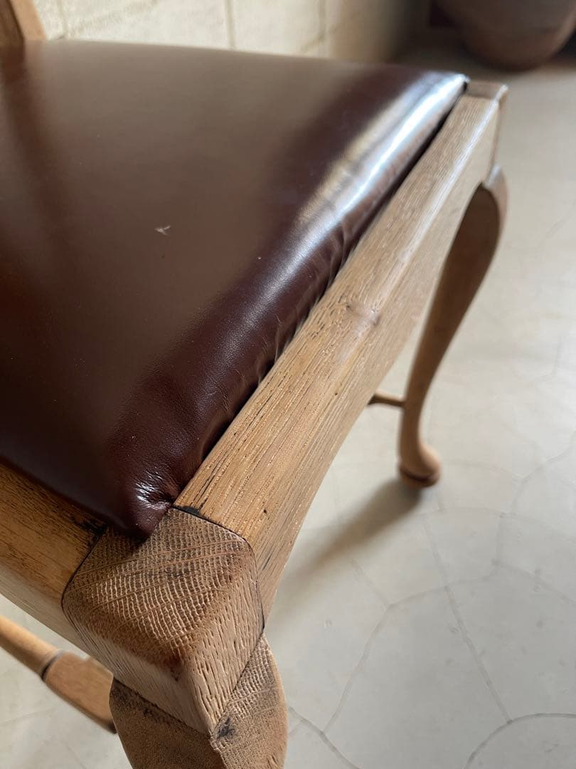 英国アンティーク　クイーンアンチェア　本革　猫脚　ダイニングチェア