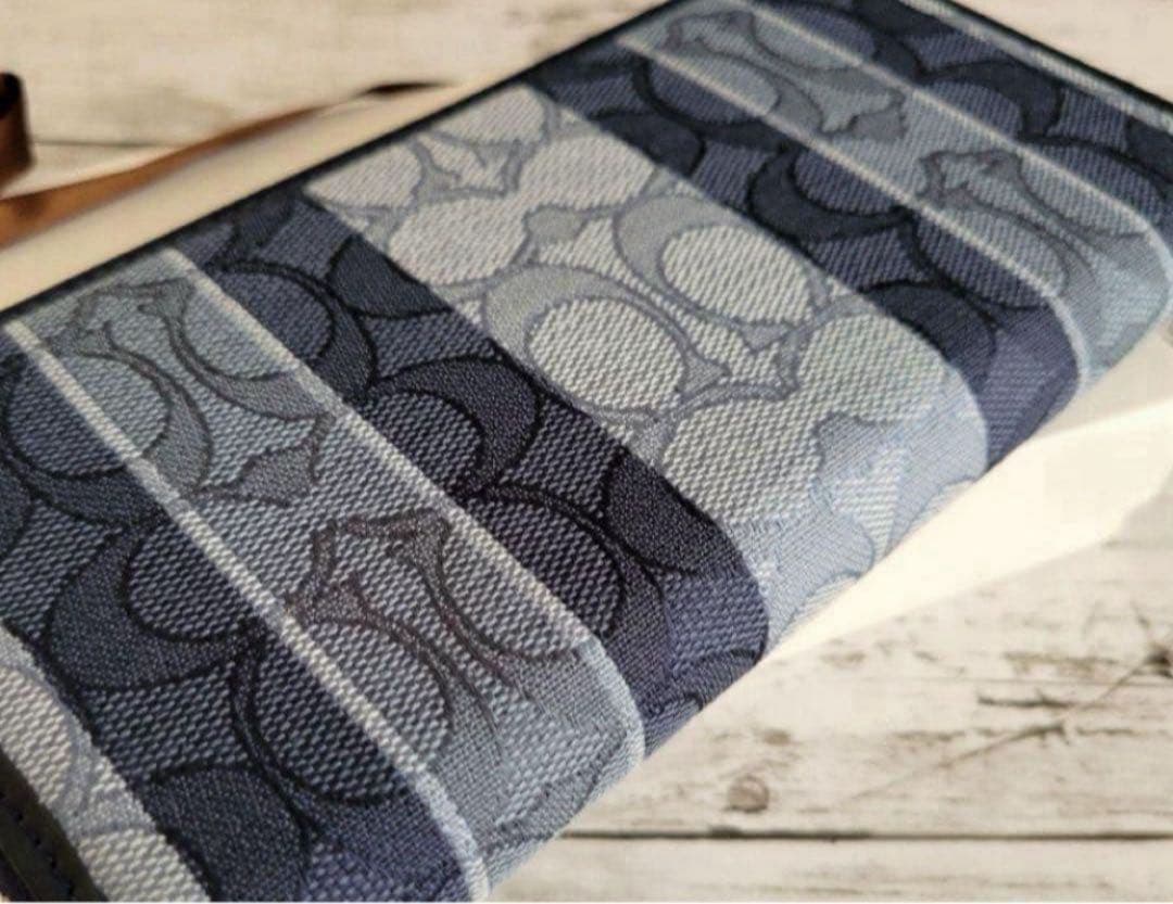 COACH長財布シグネチャーデニムジャガード.ストライブ.ブルー.男女兼用.新品