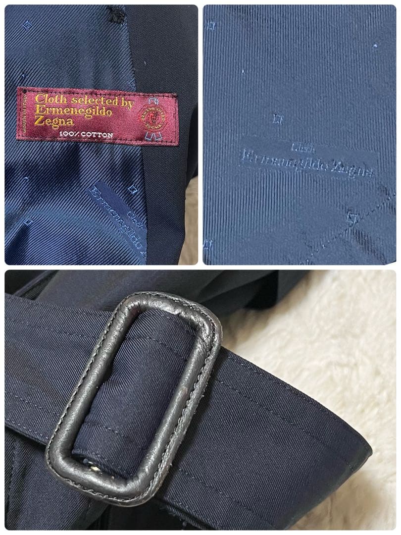 美品　メンズ　エルメネジルド ゼニア　トレンチコート　ベルト　ネイビー　紺