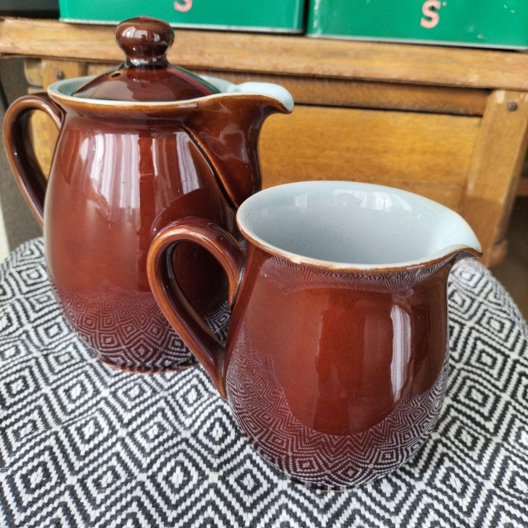 イギリス　ビンテージ　denby コーヒーポット　＆　クリーマー