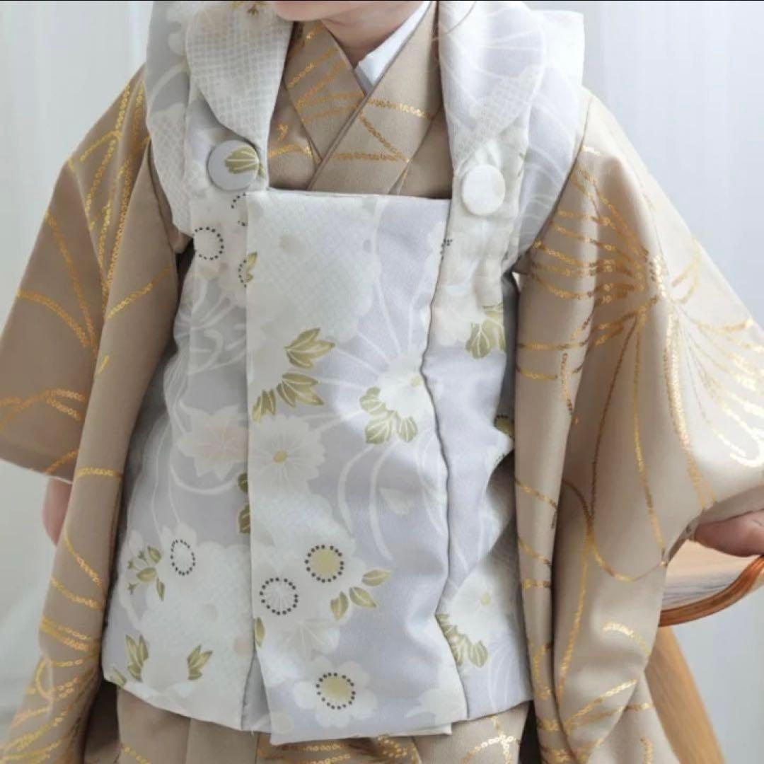 【ひよこ商店】七五三着物フルセット 3歳女の子 被布 金グレー花レトロ ウタタネ