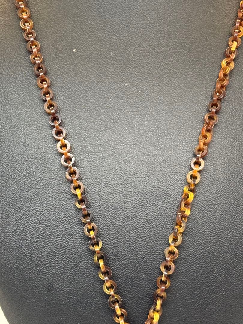 一点物 鼈甲製　花彫刻 ロングネックレス レディース　オシャレ　上品