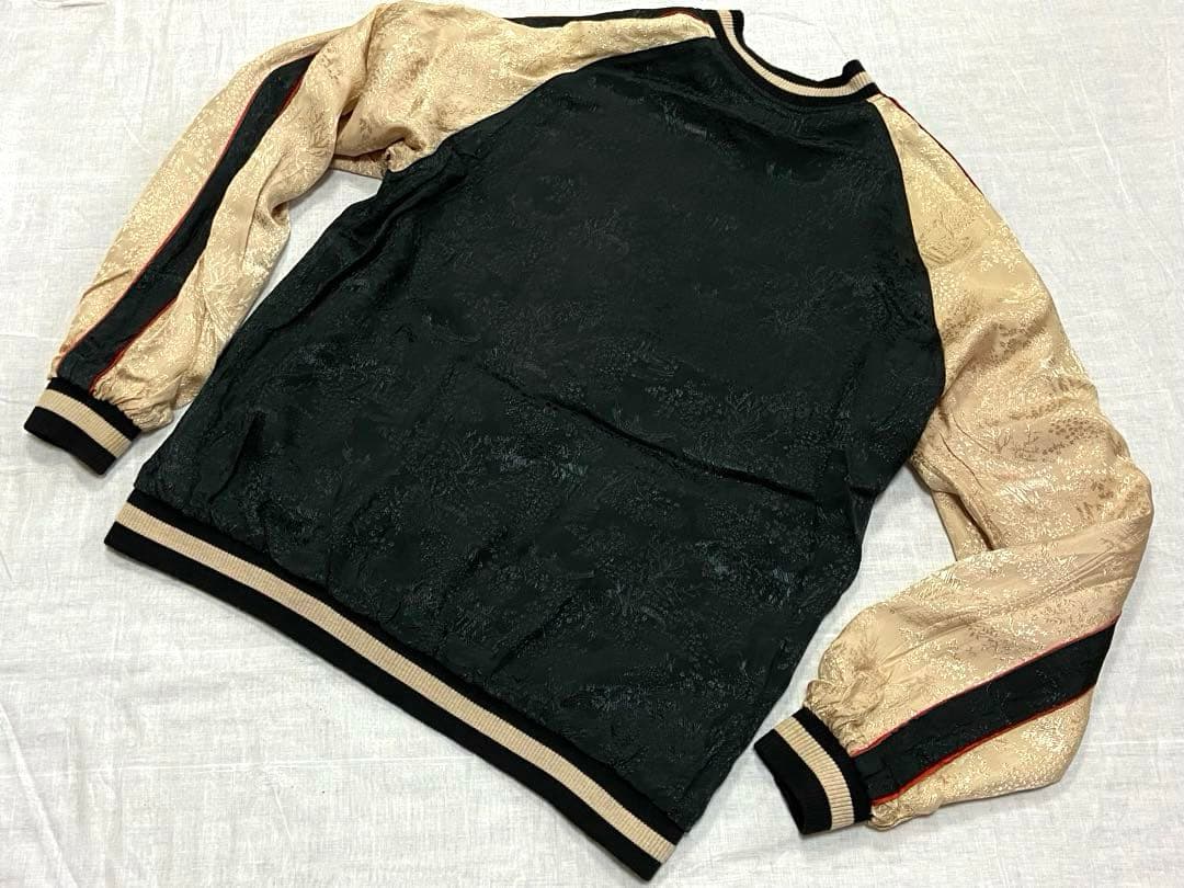 90sビンテージ 花旅楽団 両面刺繍 リバーシブル スカジャンL 髑髏 桜 野晒