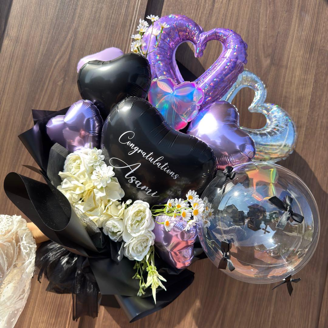卒業式❤︎BIGバルーンブーケ花束｜風船 ギフト 誕生日 生誕祭 ブラック 黒