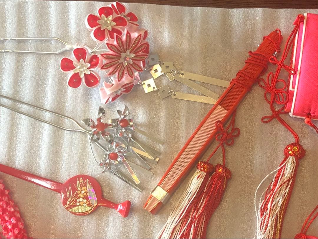 【7点セット！】アンティーク　七五三 かんざし・扇子・はこせこセット　骨董　昭和